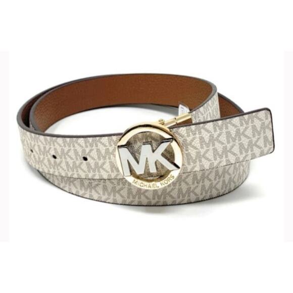 Michael Kors Signature Monogram Twist MK Logo Reversible Belt Vanilla To Luggage main image 2